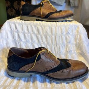 Vintage Mens 10 M Johnson&Murphy Tan & Navy Canvas Spectators Wingtip Oxford
